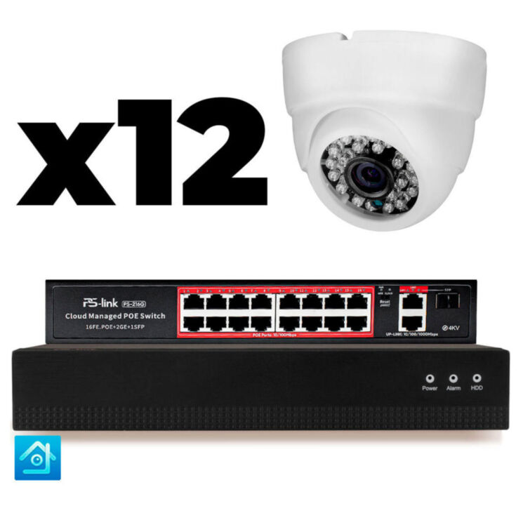 Комплект видеонаблюдения IP 5Мп KIT-A512IP-PL 12 камер, программный датчик движения, удаленный доступ, ночное видение, умный коммутатор