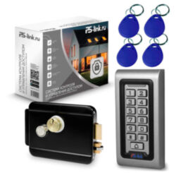 Система СКУД  KIT-S601EM-WP-B на 1 дверь, кодовая панель со считывателем RFID 125кГц EM-Marine, замок черный, НЗ тип