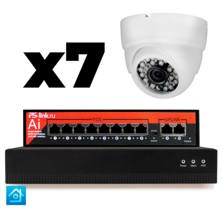 Комплект видеонаблюдения IP 8Мп KIT-A807IP-PL 7 камер для помещения, программный датчик движения, удаленный доступ, ночное видение