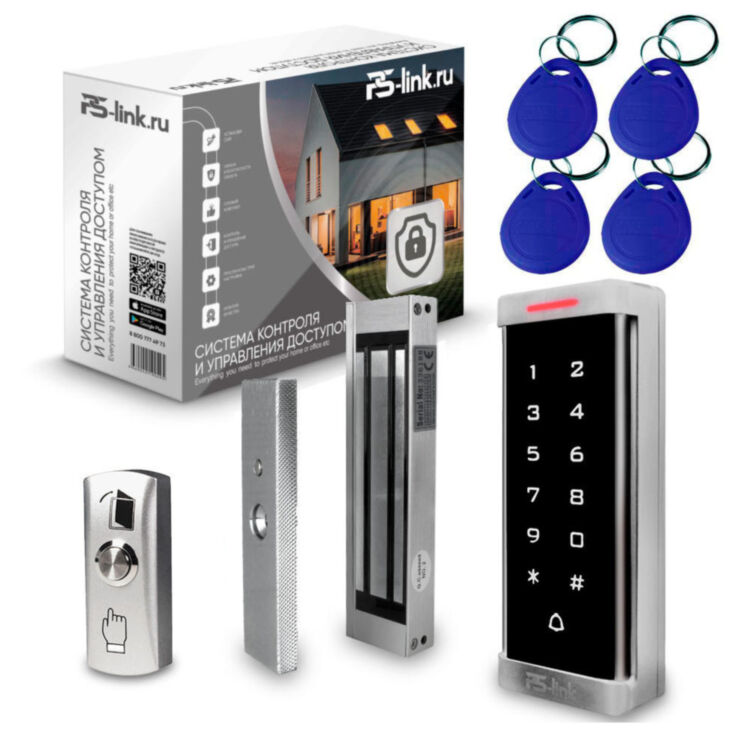 Система СКУД KIT-T6MF-180 электромагнитный замок 180 кг НО типа, панель сенсорная Mifare, 2000 пользователей, для помещения