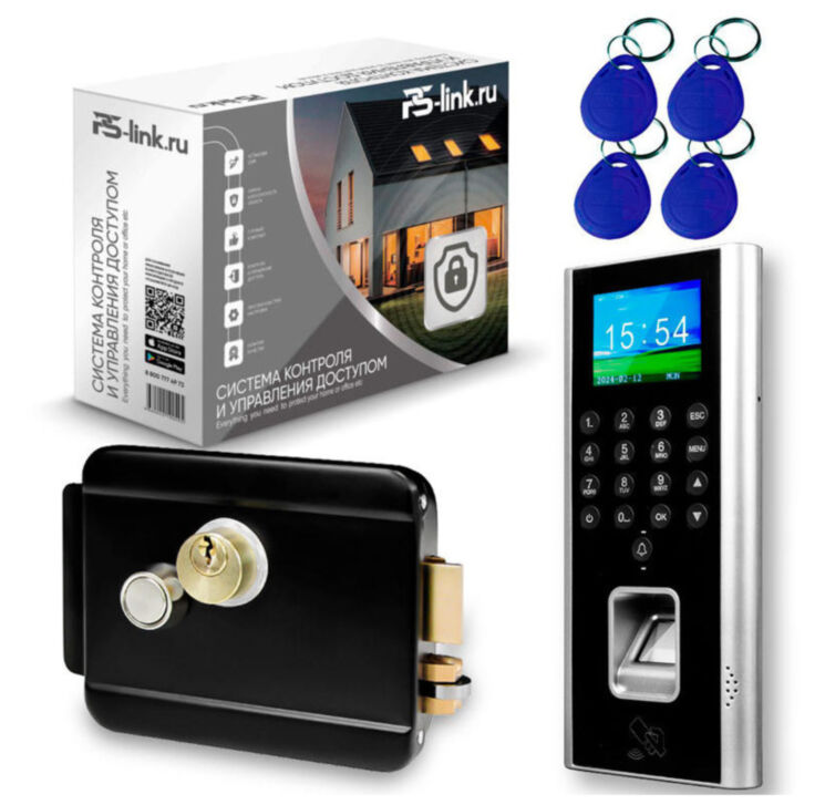 Система СКУД KIT-9700F-B сканер отпечатков, до 2000 ключей, EM-marine, в помещение, черный накладной замок