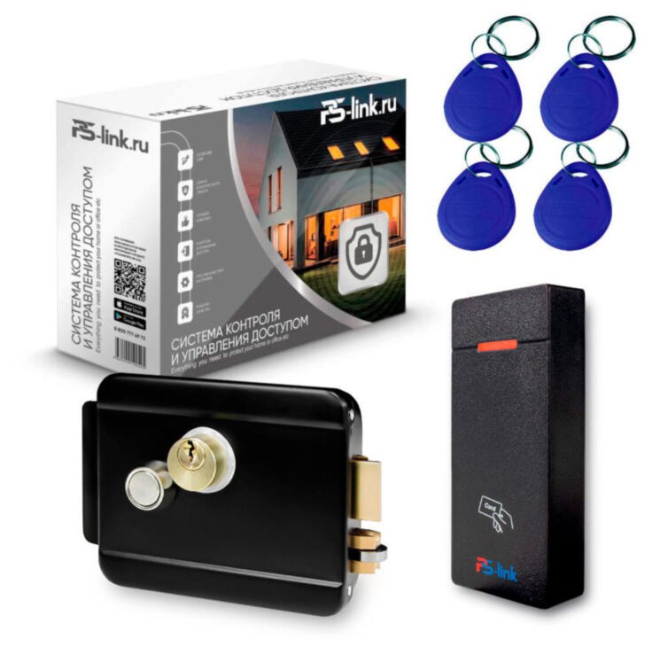 Система СКУД KIT-M010EM-WP-B на 1 дверь, электромеханический НЗ замок, уличный контроллер 10000 карт, EM-Marine 125кГц