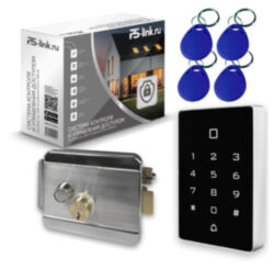 Система СКУД  KIT-T12MF-SS на 1 дверь, сенсорная панель с RFID Mifare, никелевый замок, НЗ тип
