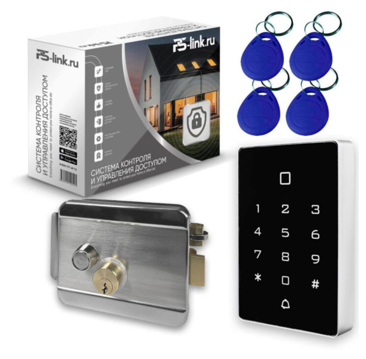 Система СКУД KIT-T12EM-SS на 1 дверь, сенсорная панель с RFID EM-Marine, замок никелевый, НЗ тип