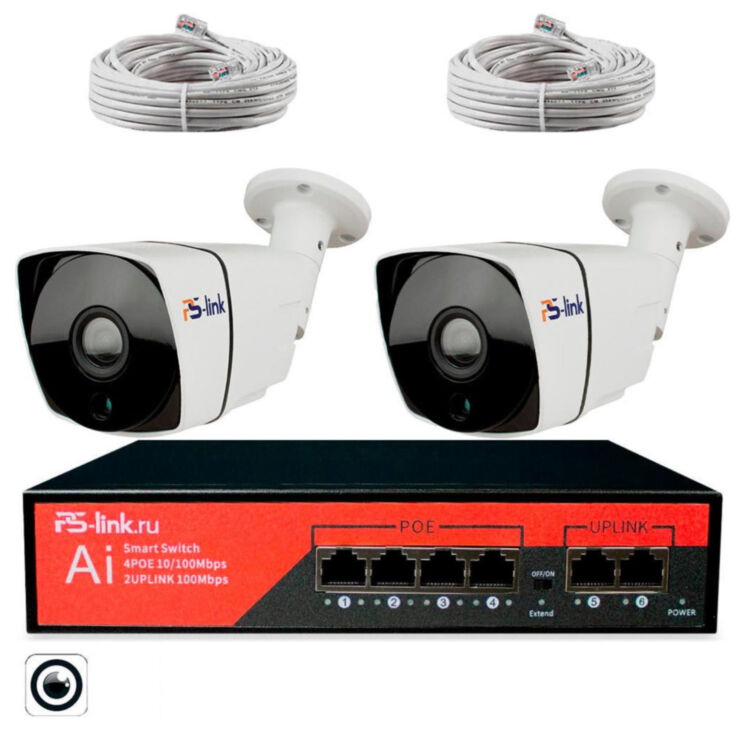 Комплект видеонаблюдения IP 2Мп KIT-C202POE-YE-LT облако IPEye, две уличные камеры