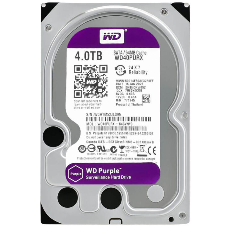 Жесткий диск HDD 3.5 Western Digital Purple SATA 4Тб внутренний (восстановленный)