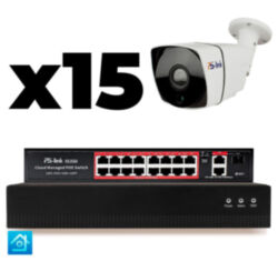 Комплект видеонаблюдения IP 2Мп  KIT-C215IP-PL 15 камер для улицы, программный датчик движения, удаленный доступ, ночное видение, умный коммутатор
