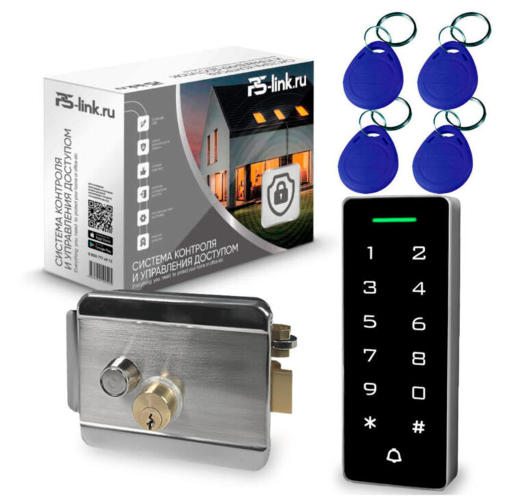 Система СКУД KIT-T1202EM-WP-W-SSM никелерованный замок тип НЗ, сенсорная панель, RFID 125кГц, WIFI модуль, приложение